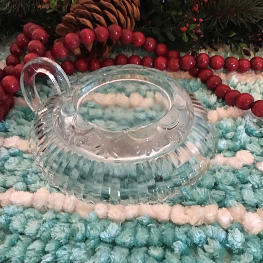 Vintage Clear Glass Crystal Candle Holder w/Handle